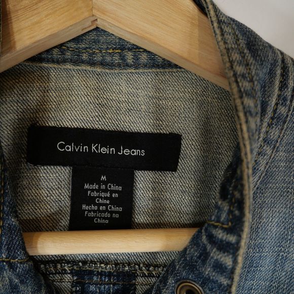 Calvin Klein Jeans Women's Collarless Denim Jacket Biker Trucker Style Size M - Picture 10 of 13